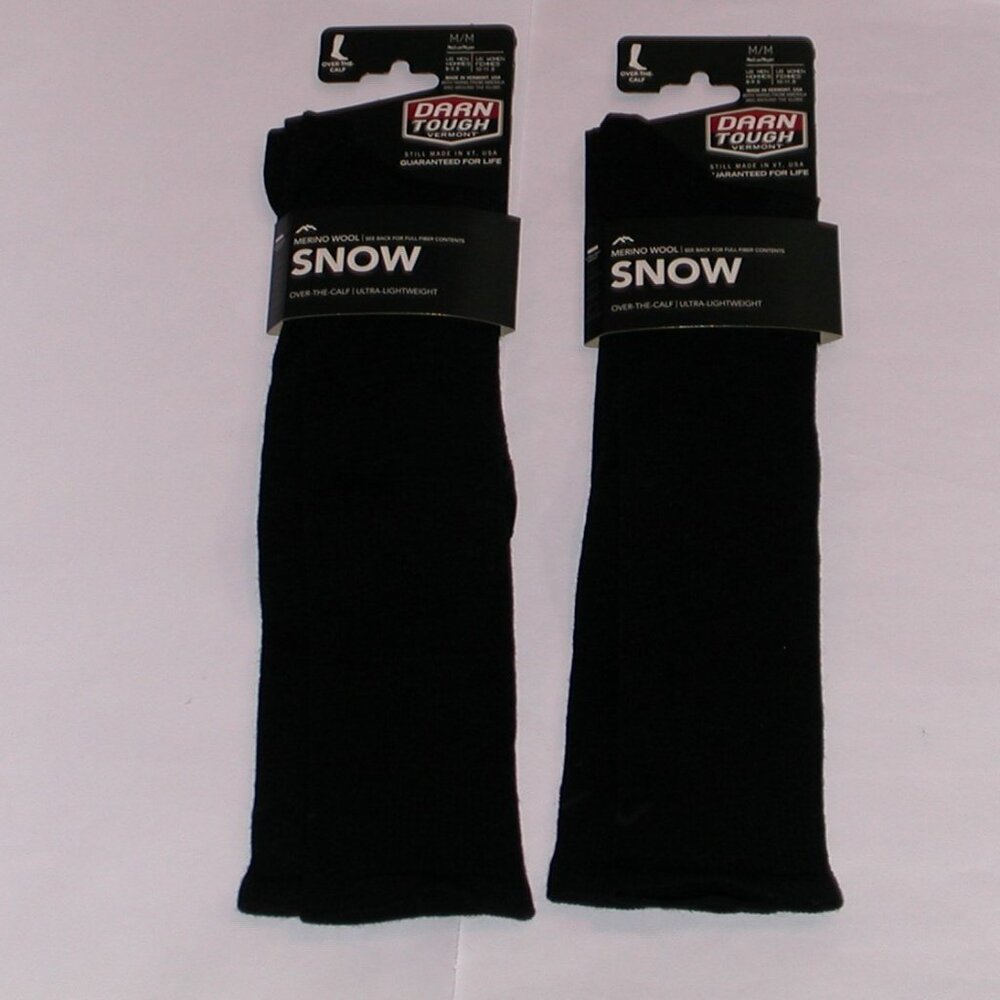 2 Pairs Darn Tough SNOW Ultra-Lightweight Over the Calf Socks Medium Black NWT